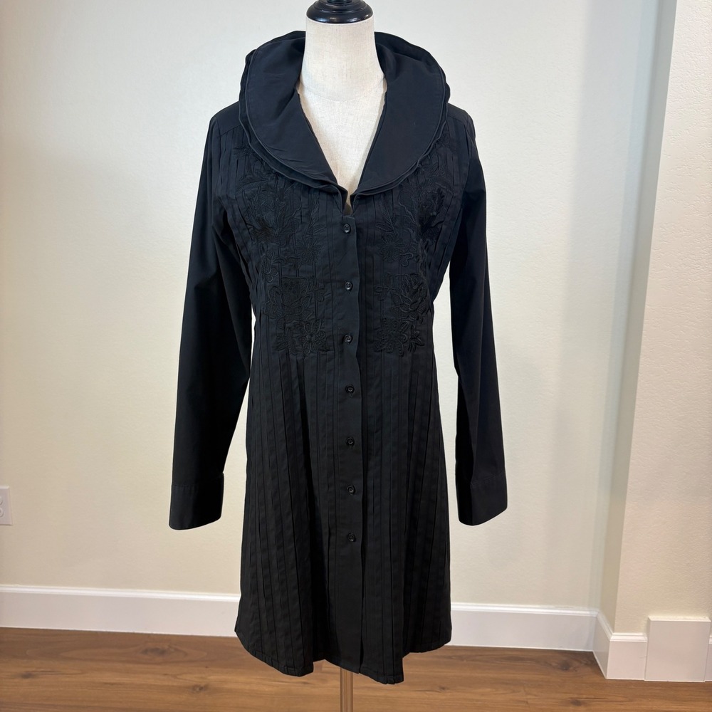 Soft Surroundings Tunic Dress M Black Embroidery pintucked artst boho witchy